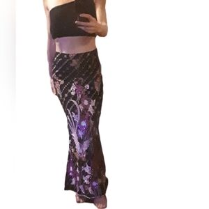 One Of A Kind Embellished Black Floral Women's Skirt